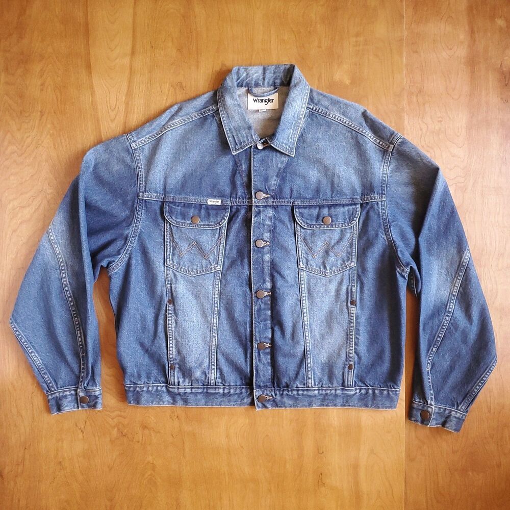 Wrangler Jean Jacket Mens M Denim Oversized Trucker Blue Fade Salesman Sample